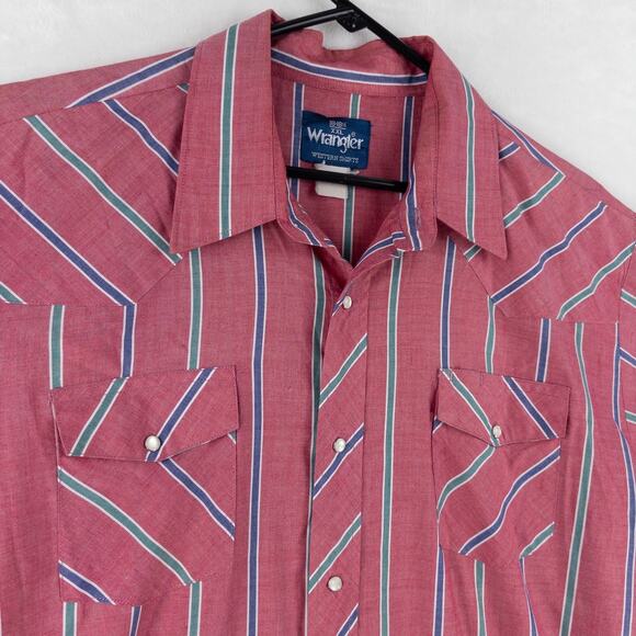 Vintage Wrangler Pearl Snap Short Sleeve Shirt Mens XXL Striped Red/Pink Western - Picture 2 of 12